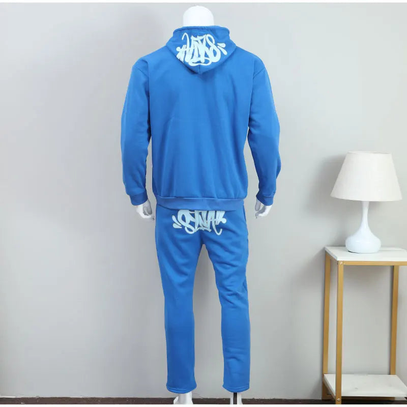 Men Cotton Printed Tracksuit 2PCS Set Hoodies Straight Pants