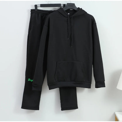 Men Cotton Printed Tracksuit 2PCS Set Hoodies Straight Pants